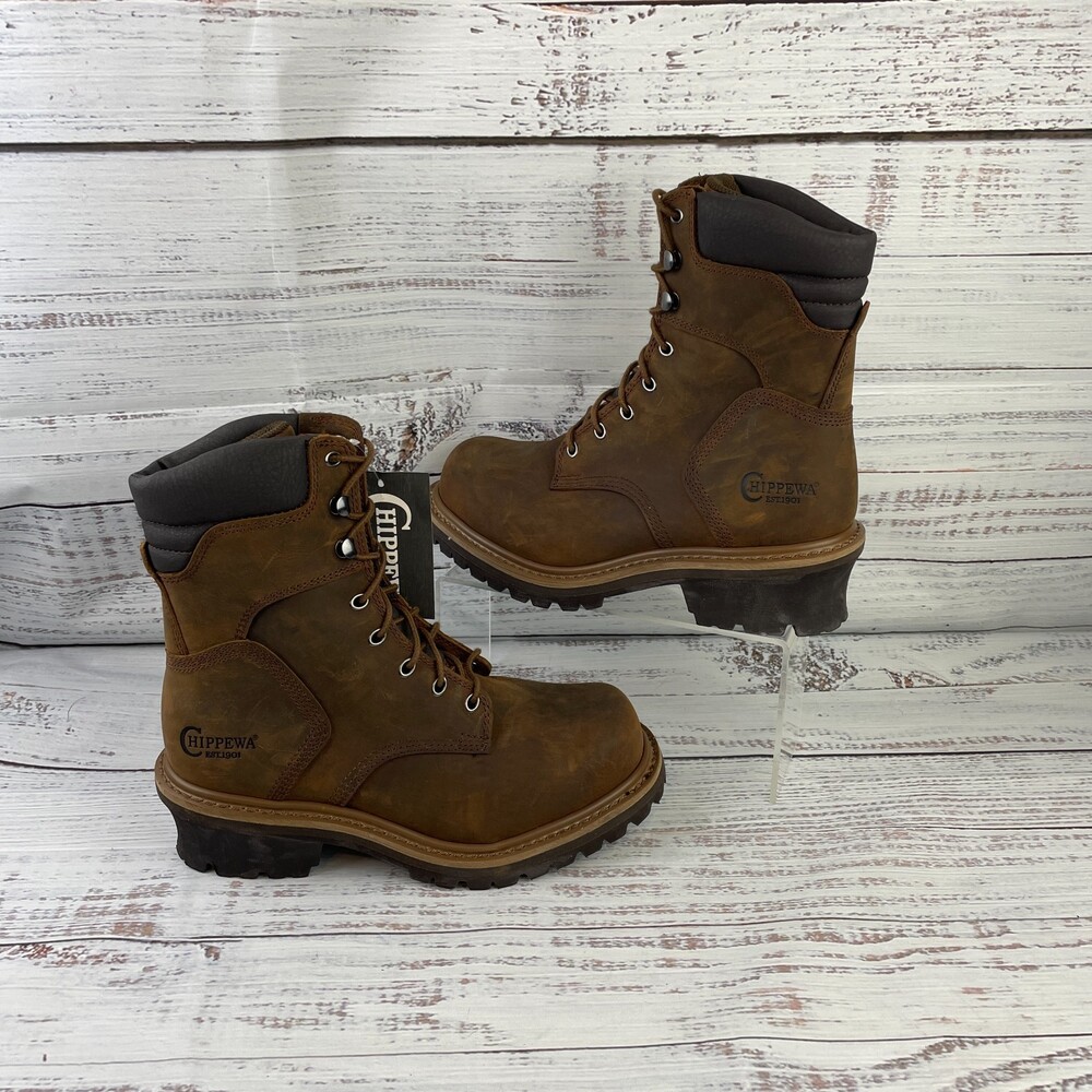 Chippewa Hador 8 Steel Toe Logger Men's 7.5 US M Work Boots Tough Bark Brown Lac
